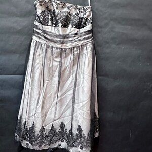 Davids Bridal Size 8 Prom Black Lace Taupe Strapless Midi Dress Short